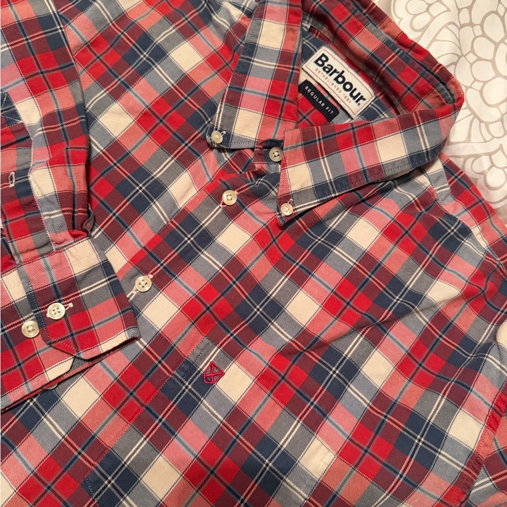 Barbour Men's Casual Red and Blue Check Shirt
